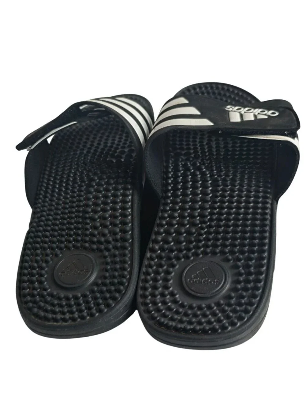 Adidas Mens 12 Adissage Slides Black White Adjustable Slip On Massage Footbed